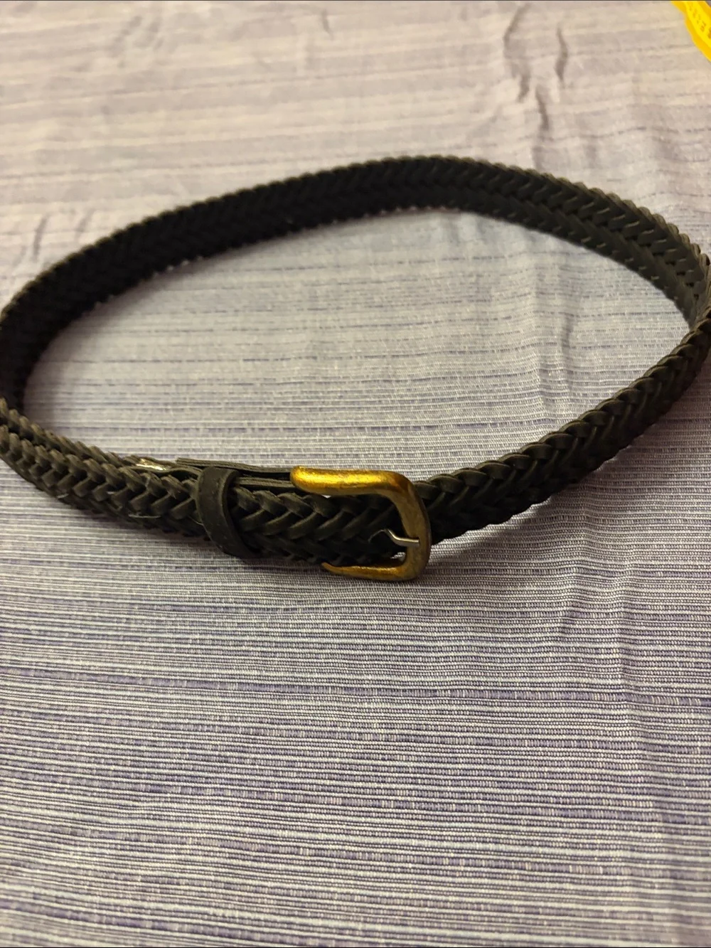 Vintage Braided Black Leather Belt with Brass Buckle - women’s